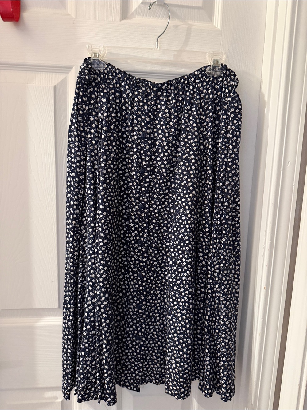 Navy Blue Floral Midi Skirt